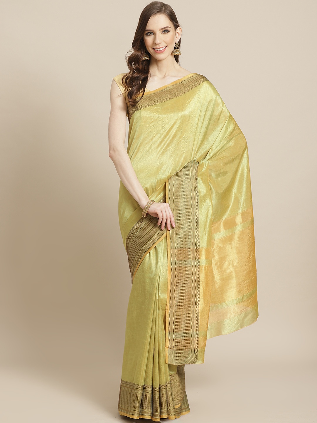 

Mitera Green Solid Saree