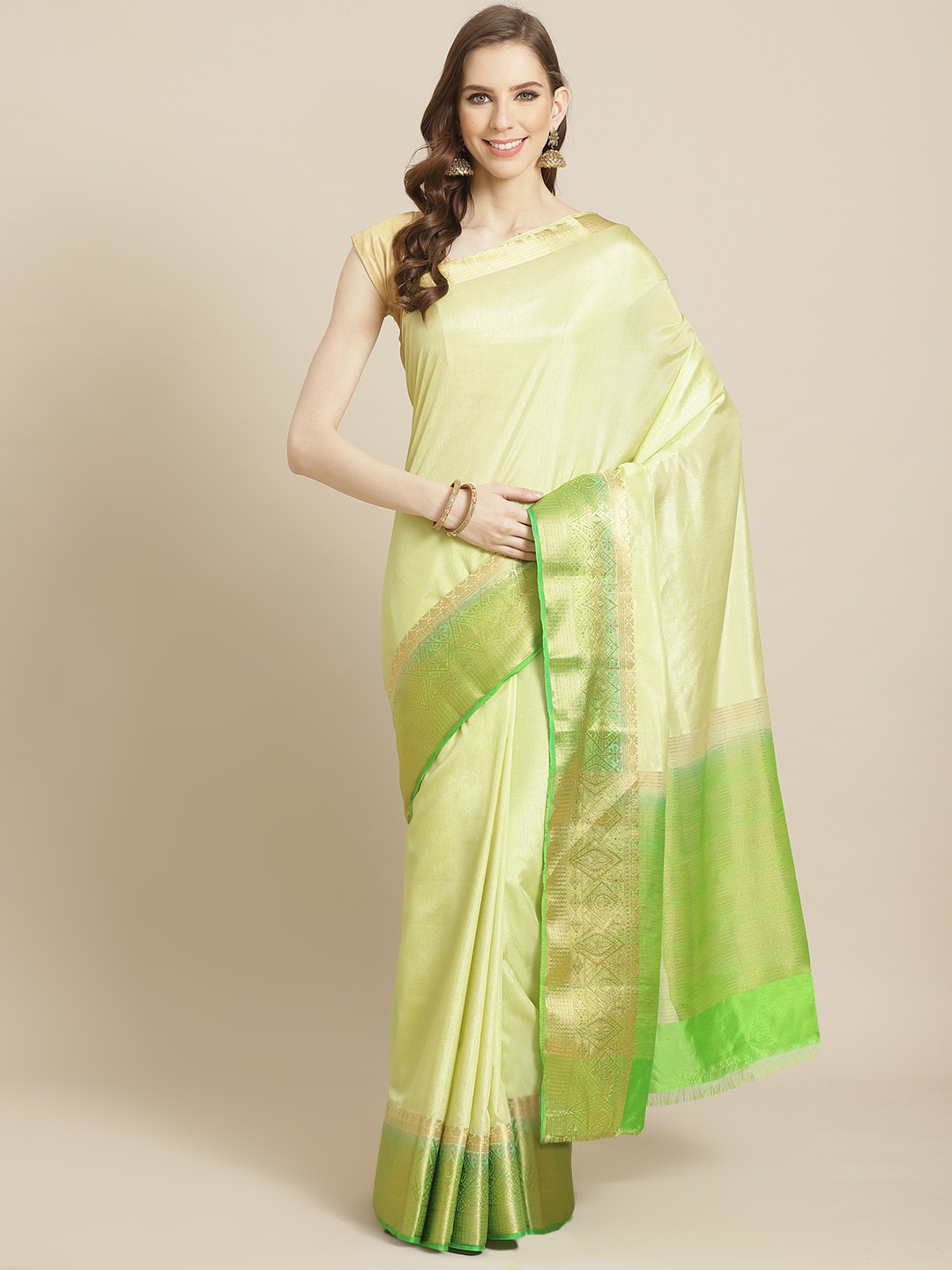 

Mitera Green Solid Kanjeevaram Saree