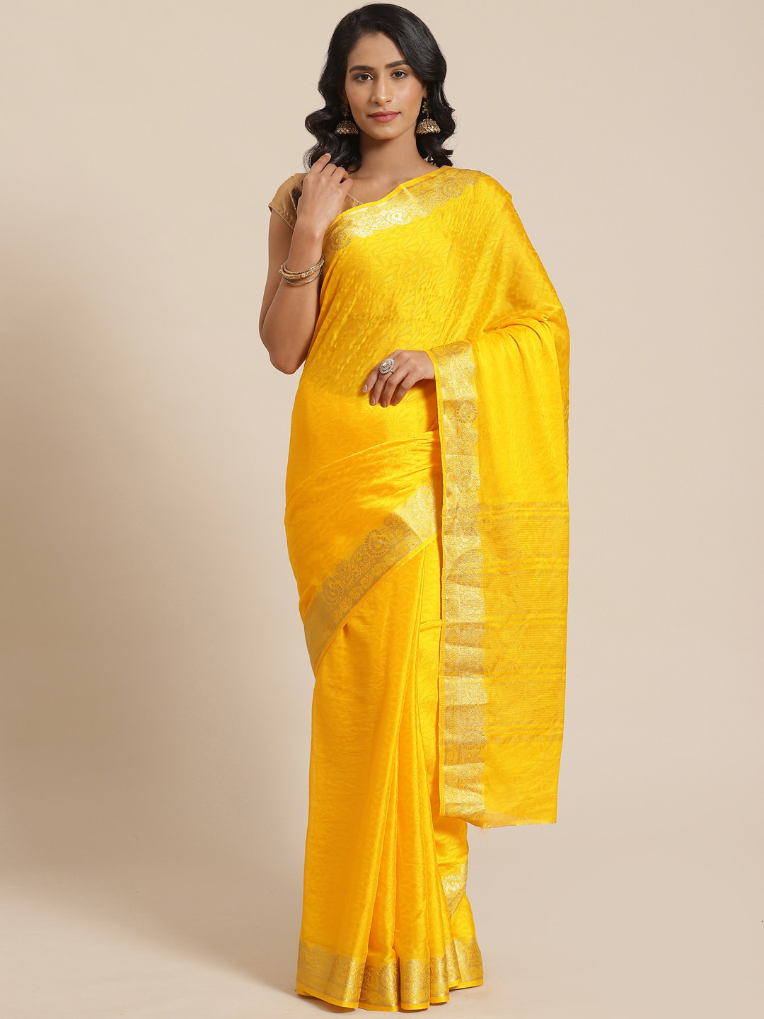 

Mitera Yellow & Golden Woven Design Saree
