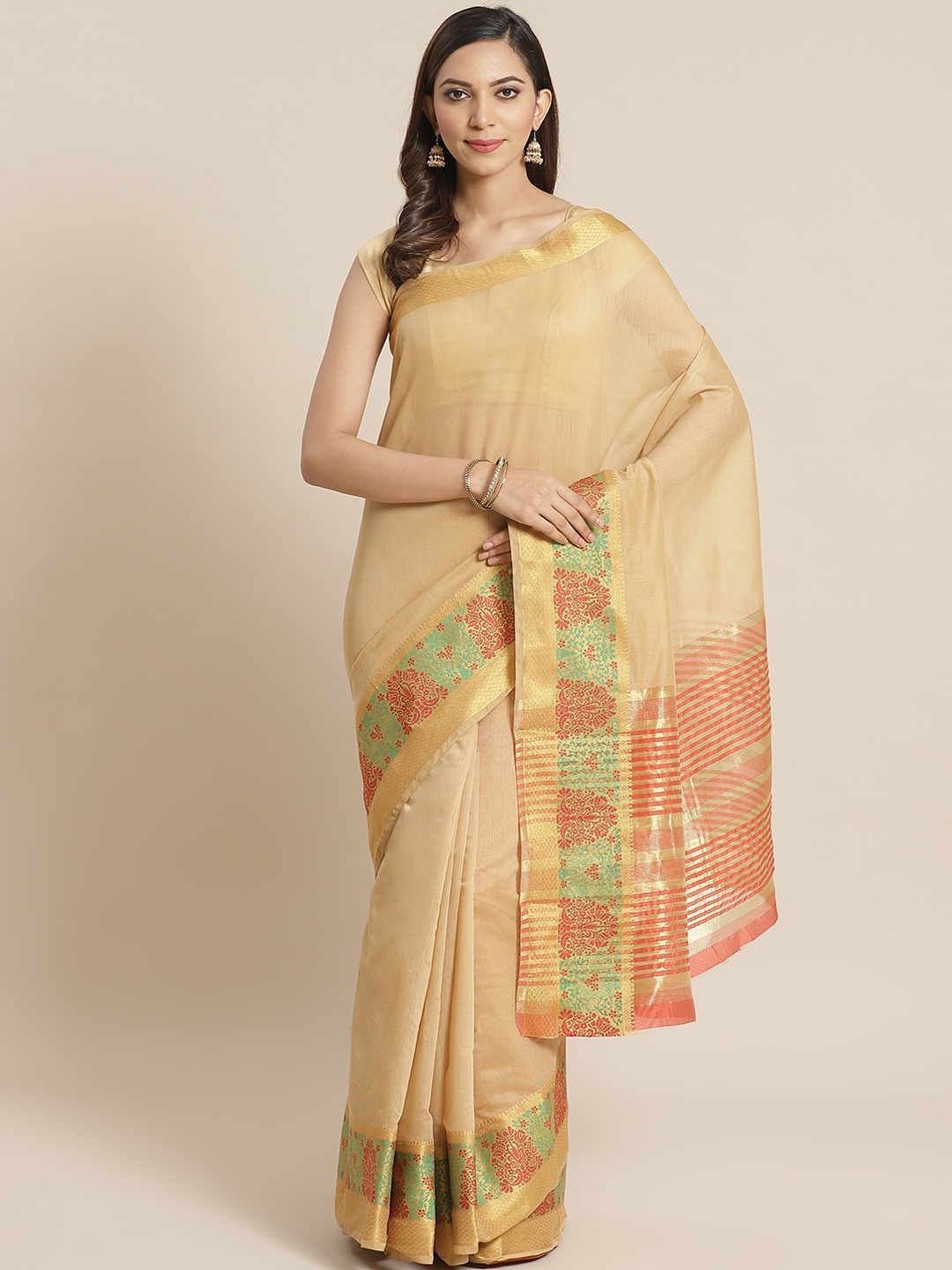 

Mitera Beige & Golden Woven Design Saree