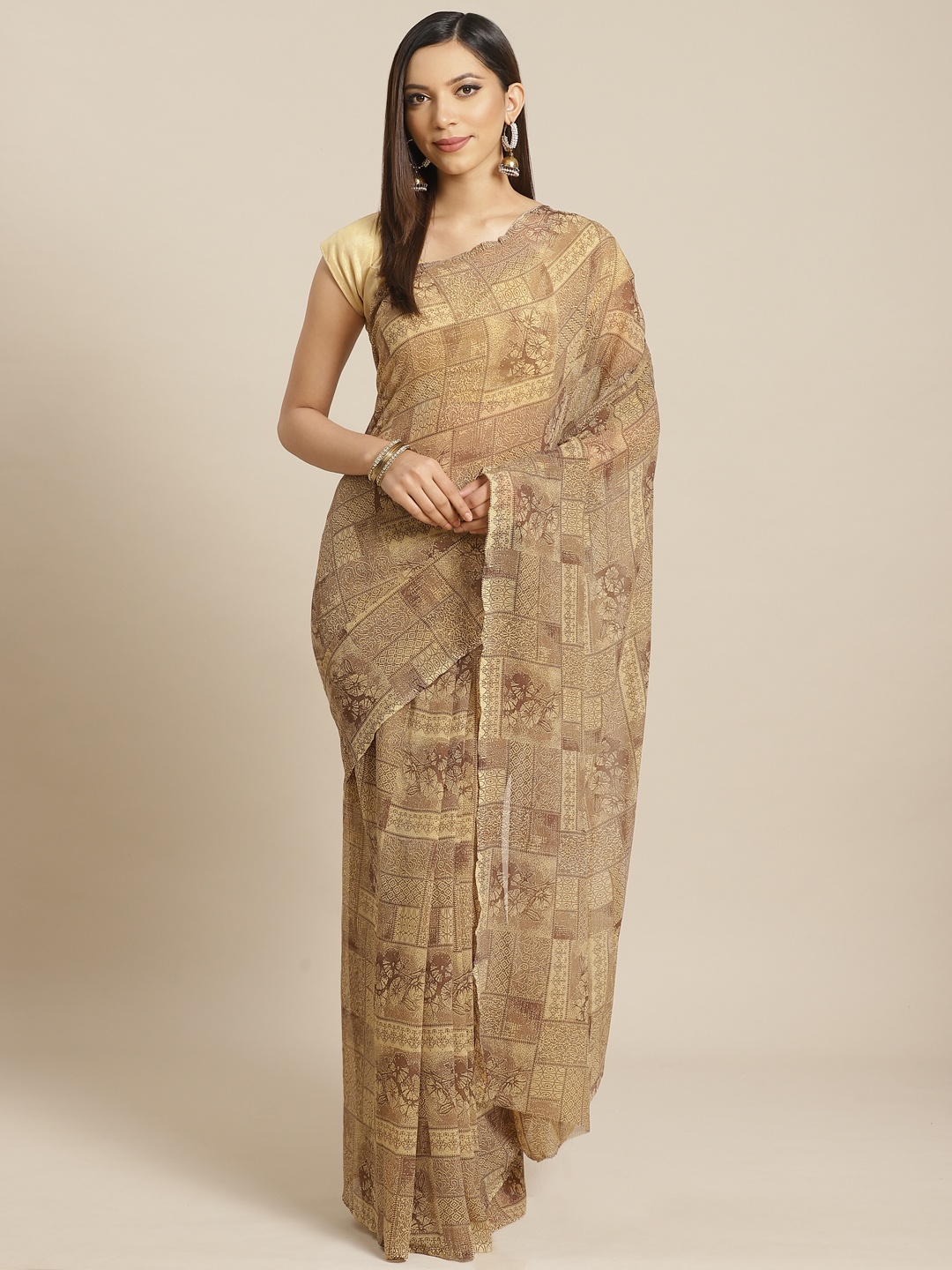 

KALINI Beige & Brown Printed Saree
