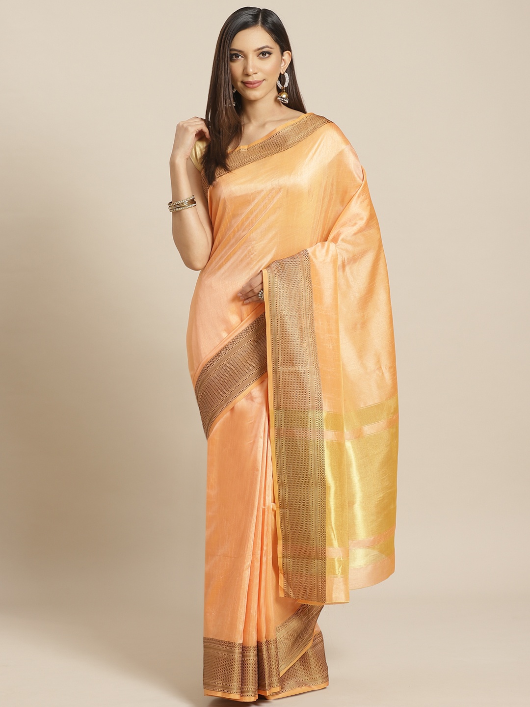 

Mitera Peach-Coloured Solid Saree