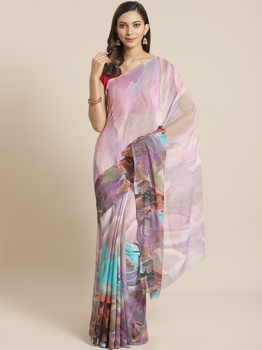 

KALINI Pink & Purple Printed Saree