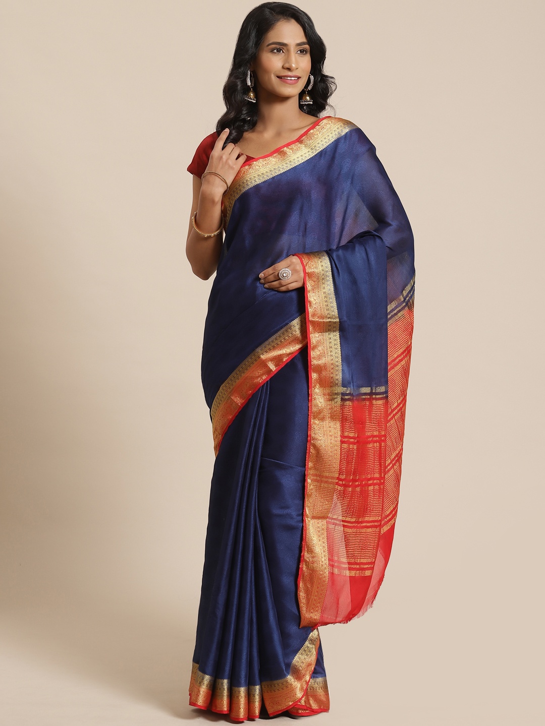 

KALINI Navy Blue Woven Design Saree