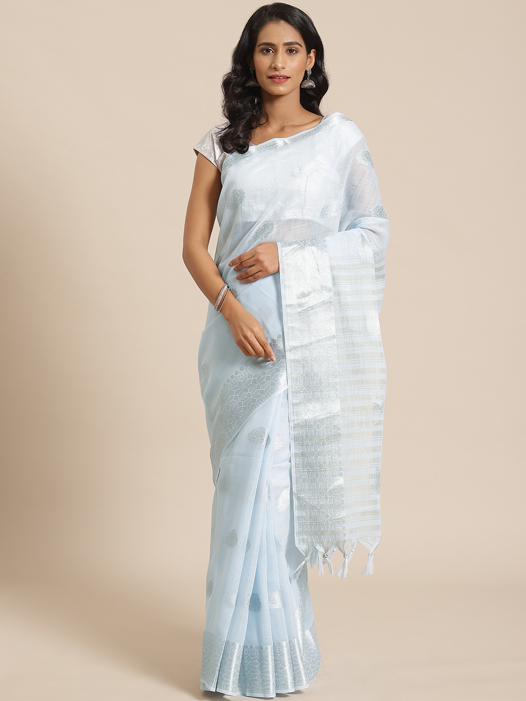 

Mitera Green & Silver Zari Woven Design Saree, Blue