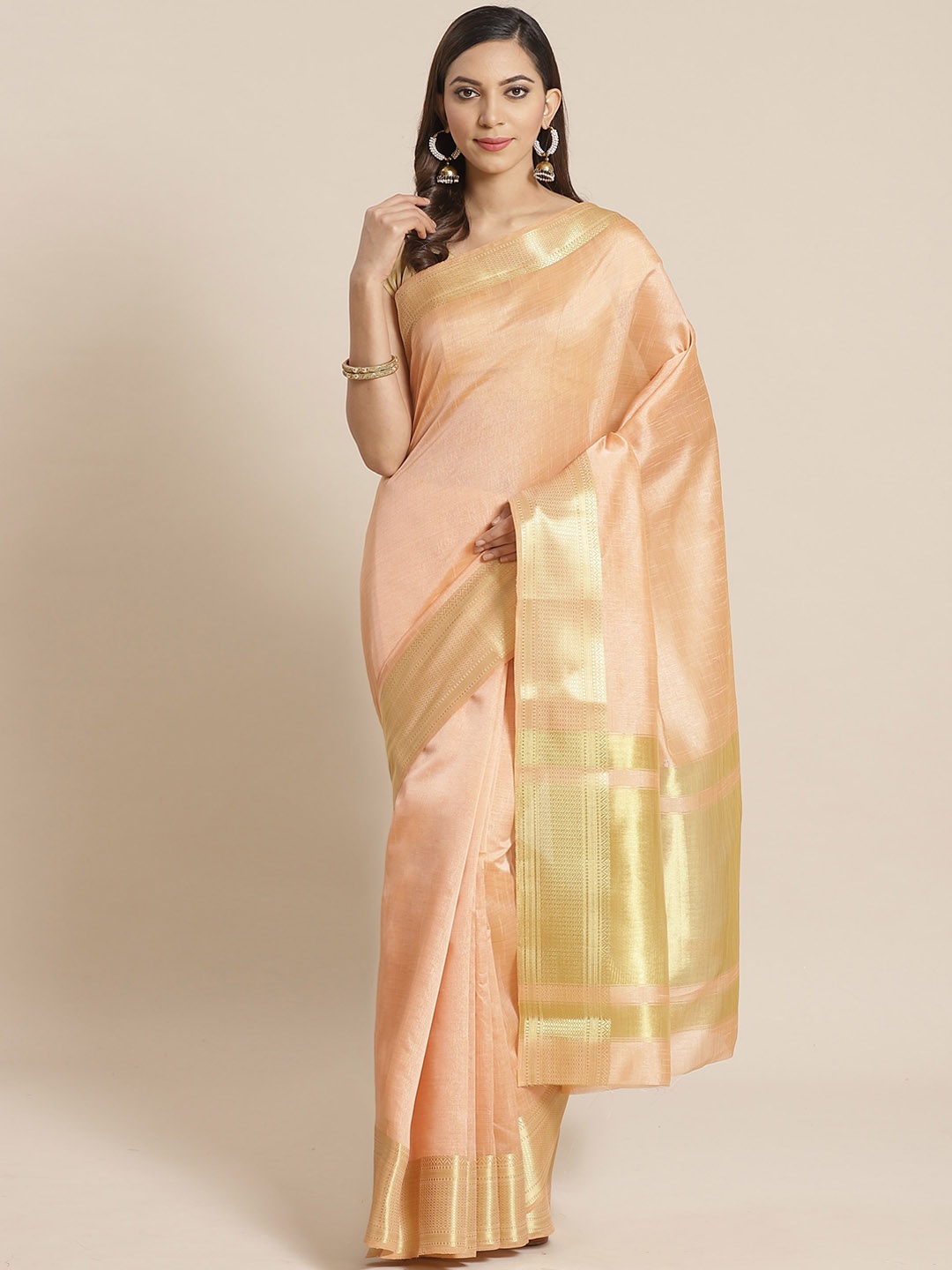 

KALINI Peach-Coloured Solid Saree