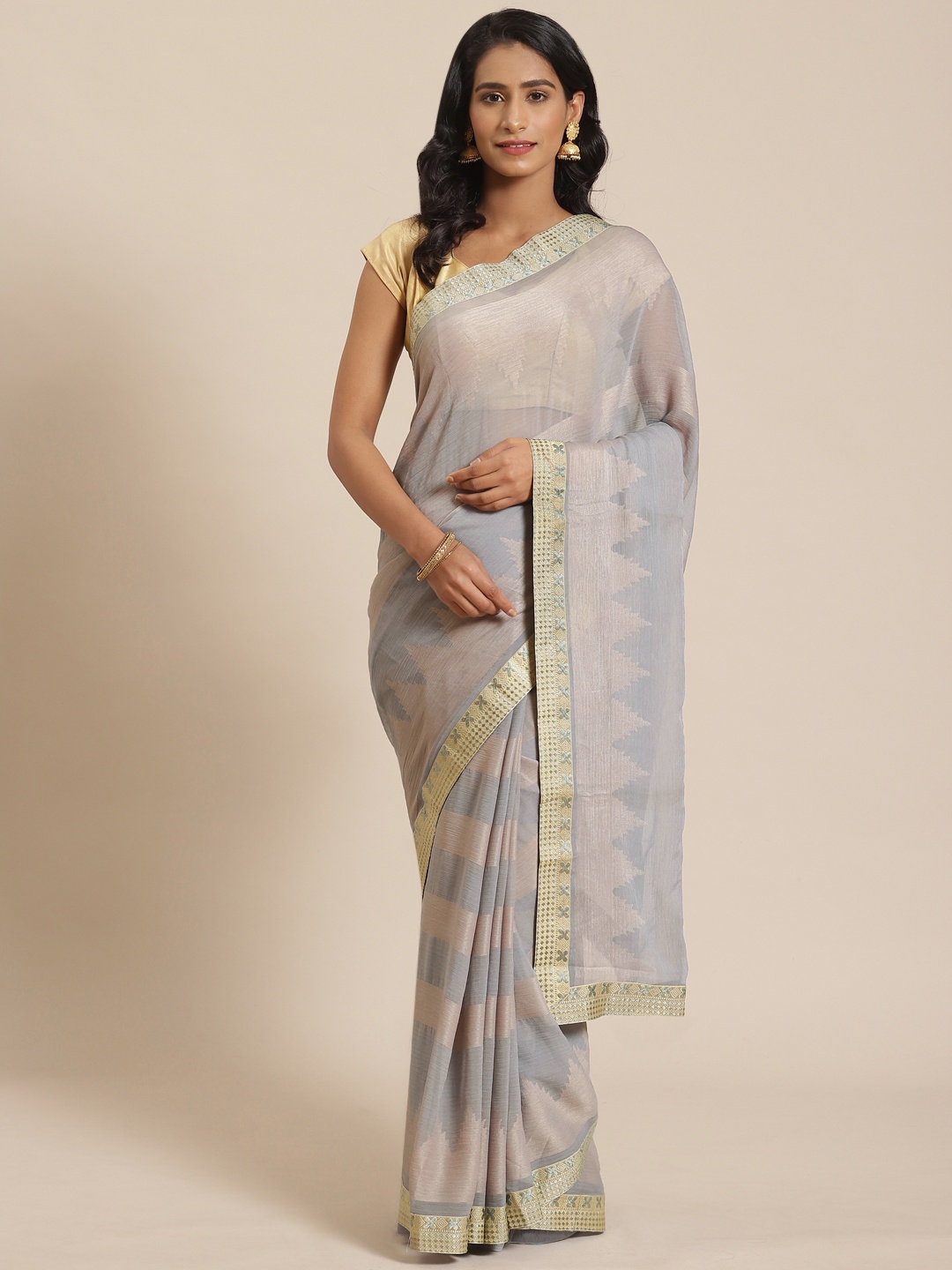

Mitera Grey & Blue Brasso Printed Saree
