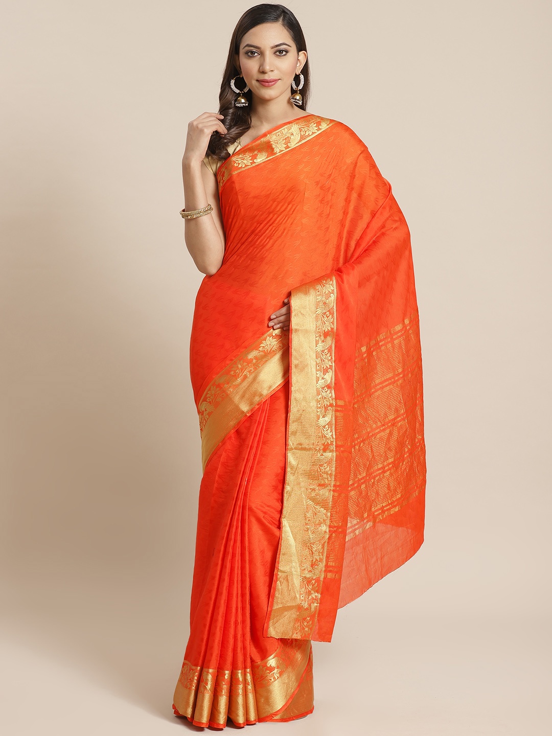 

Mitera Orange Woven Design Saree