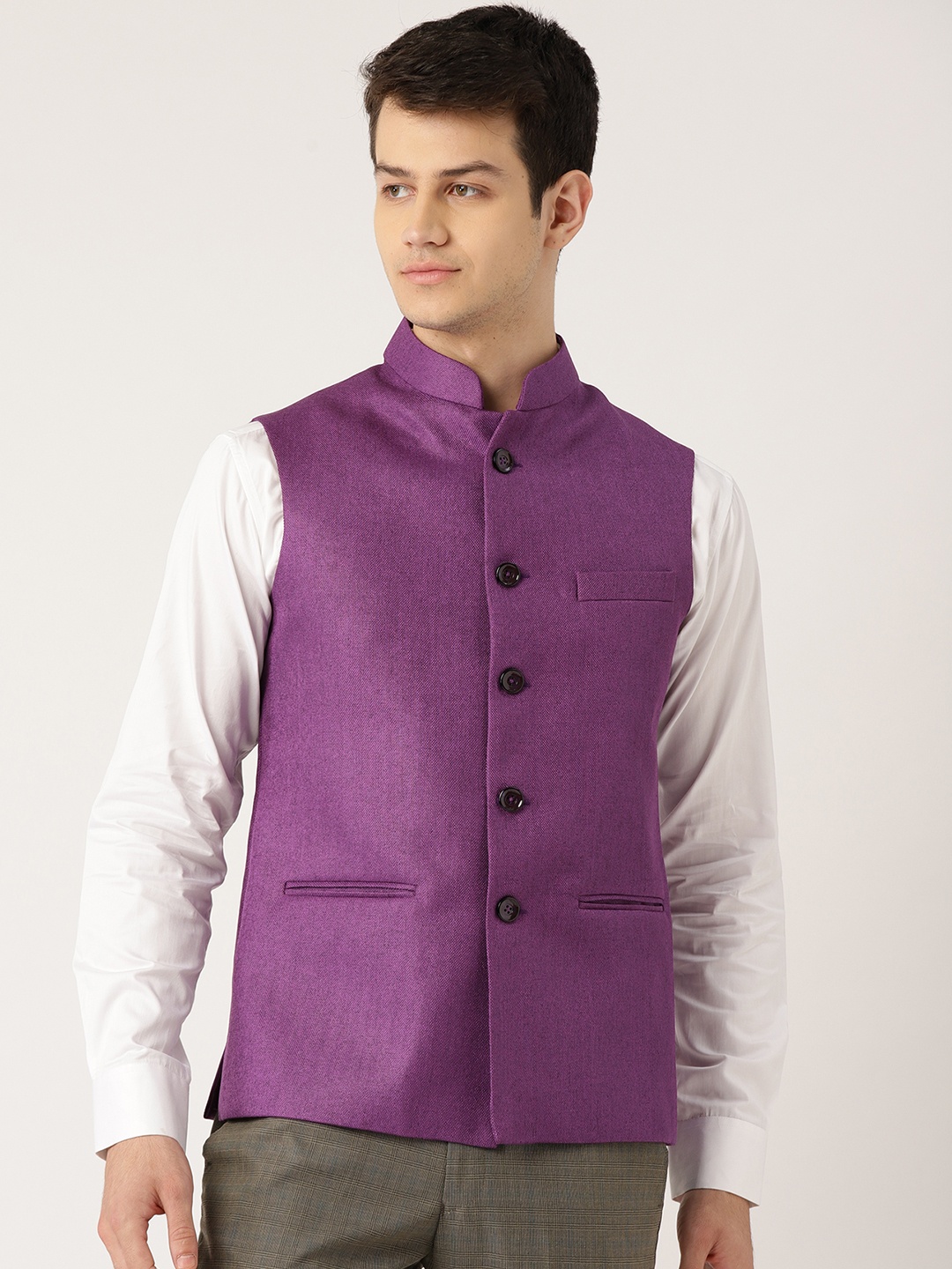 

Vastraa Fusion Men Purple Solid Nehru Jacket