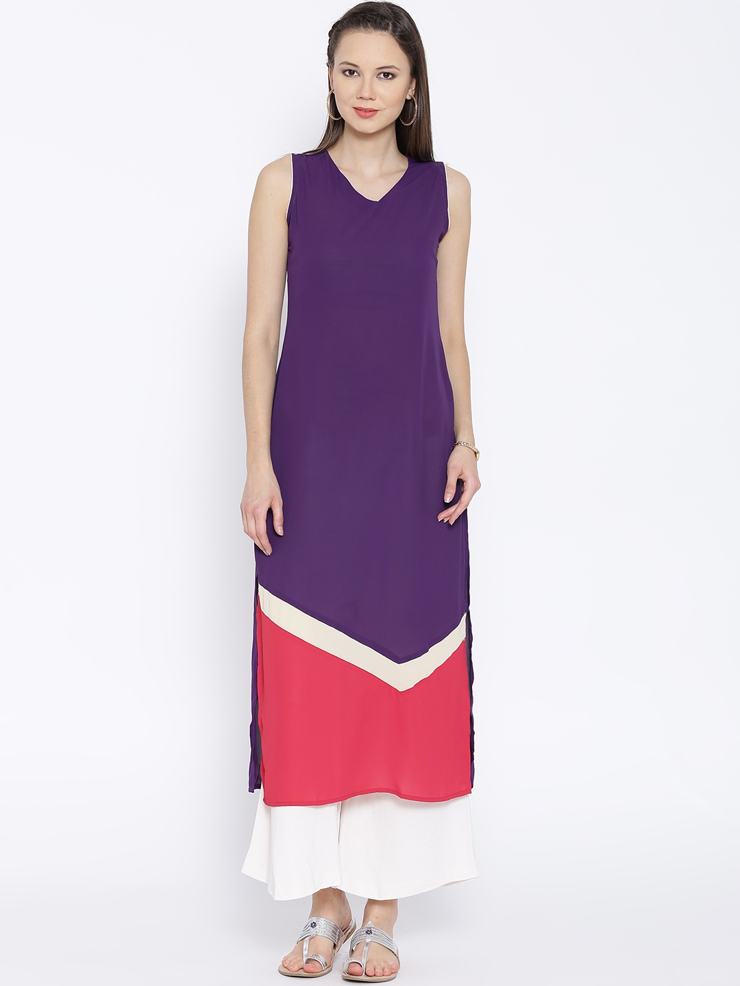 

Vishudh Purple Polyester Sheer Kurta