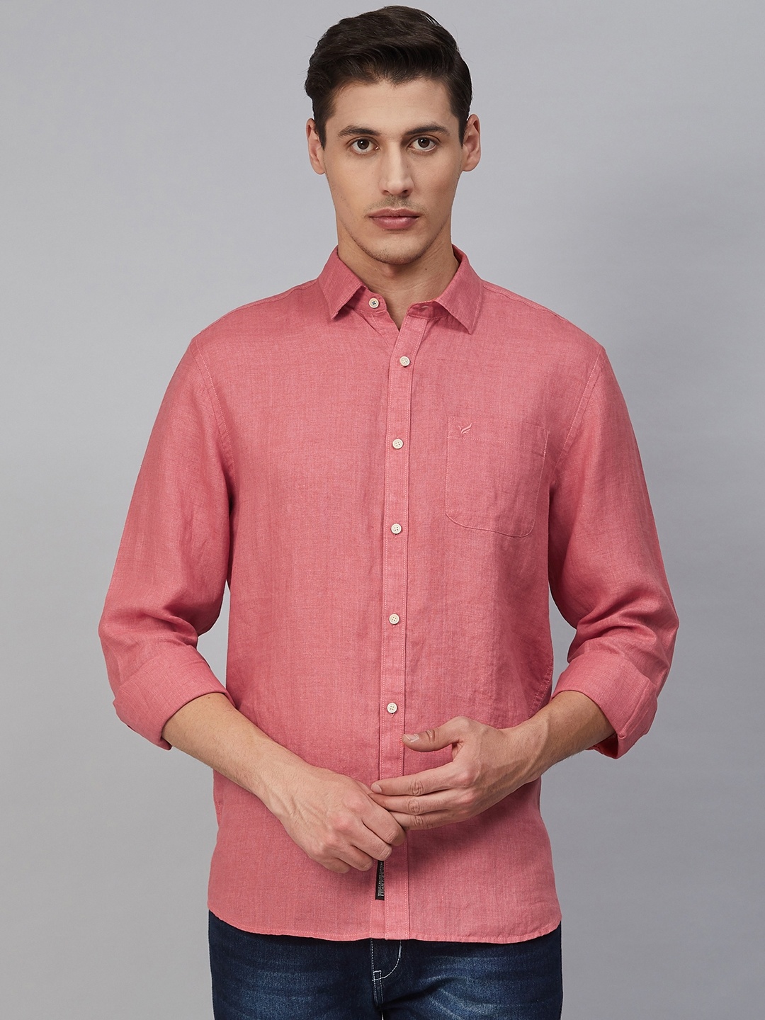 

Blackberrys Men Pink Slim Fit Solid Linen Casual Shirt