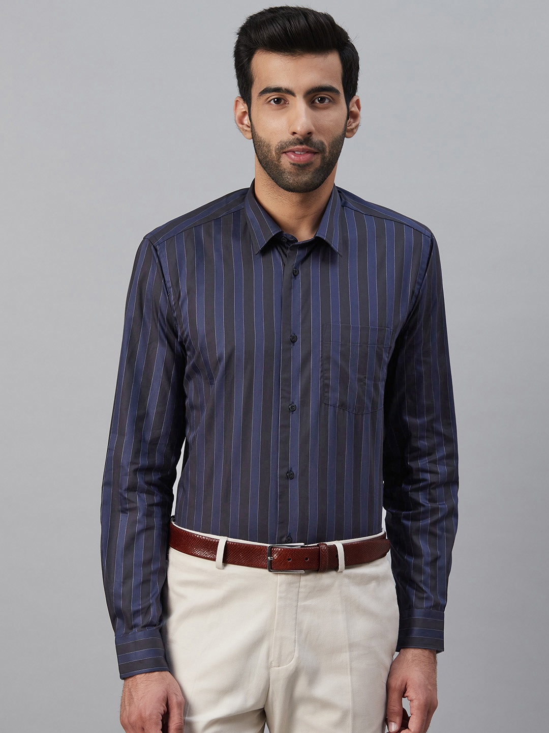 

Blackberrys Men Blue Slim Fit Striped Smart Casual Shirt