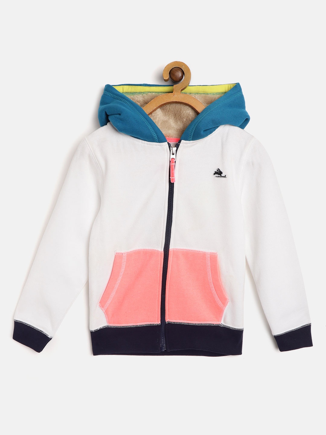 

Cherry Crumble Boys White & Coral Pink Colourblocked Hooded Sweatshirt