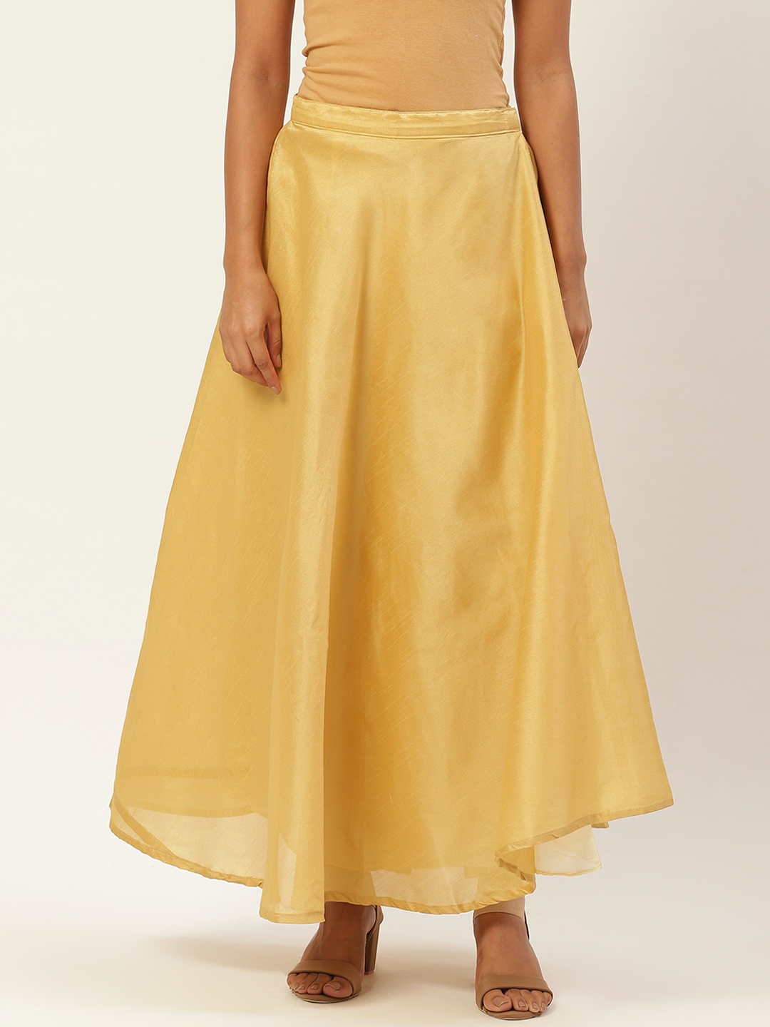 

Vastraa Fusion Women Golden Solid Flared Maxi Skirt, Gold