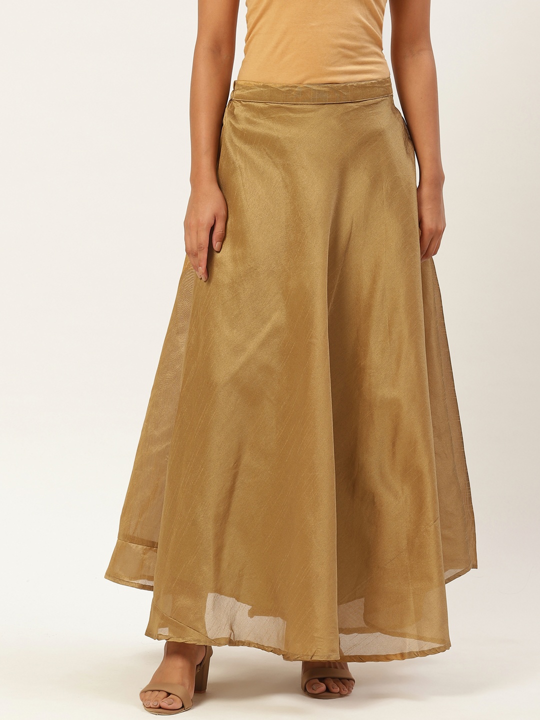

Vastraa Fusion Women Beige Solid Flared Maxi Skirt
