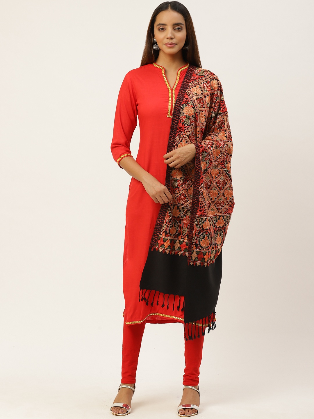 

Anekaant Women Black & Red Ethnic Motifs Embroidered Shawl