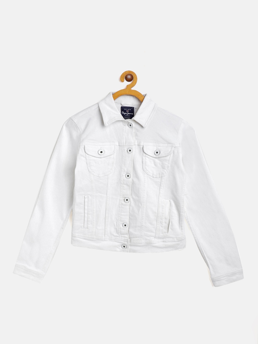 

Pepe Jeans Girls White Solid Denim Jacket