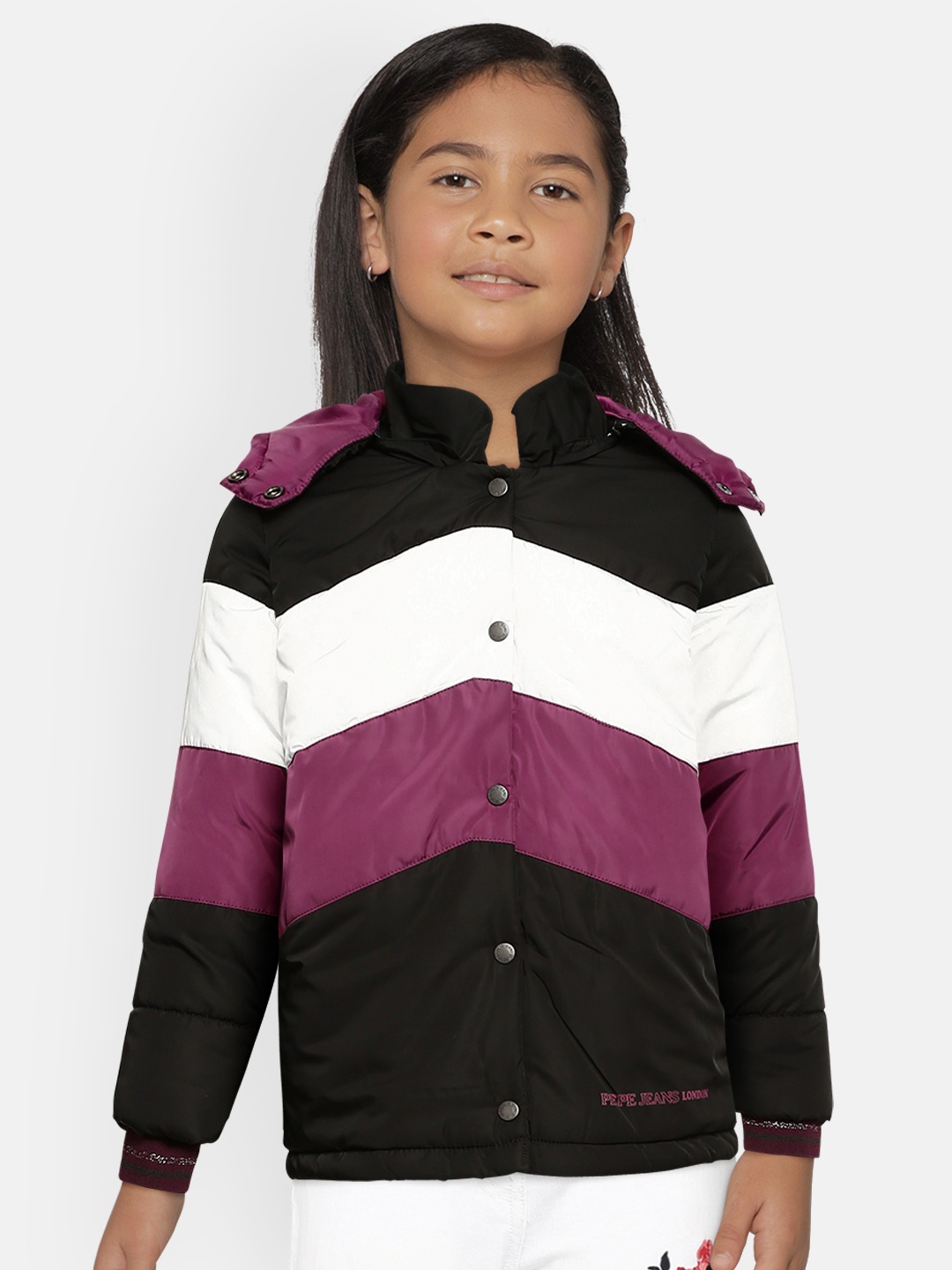 

Pepe Jeans Girls Black & Purple ONEIDA IP Colourblocked Lightweight Padded Jacket