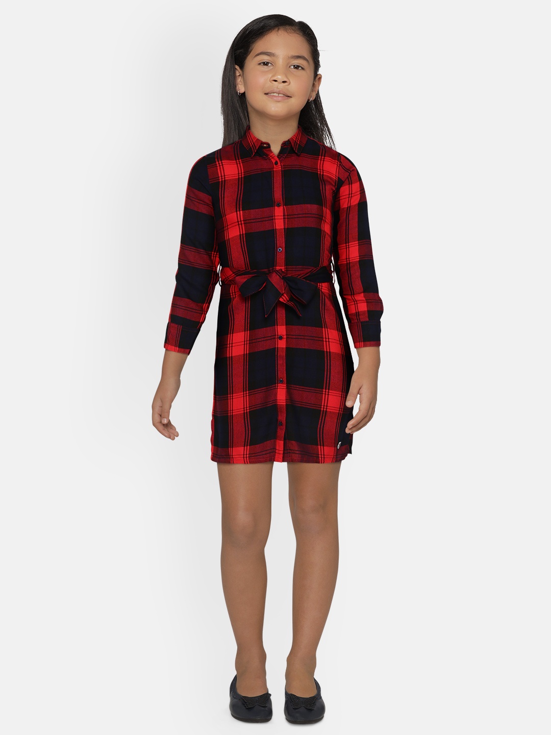 

Pepe Jeans Girls Navy Blue & Red Checked Shirt Dress with Belt