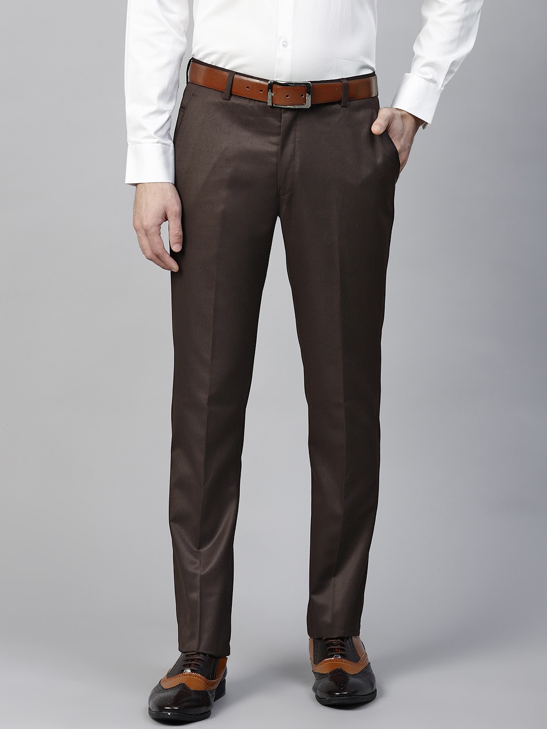 

MANQ Men Brown Slim Fit Solid Formal Trousers