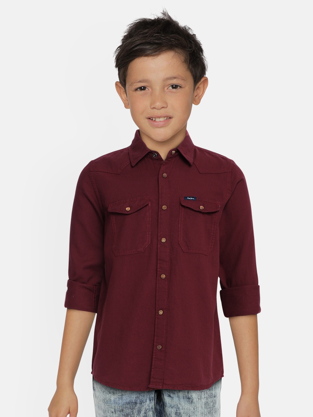 

Pepe Jeans Boys Maroon Regular Fit Solid Casual Cotton Shirt