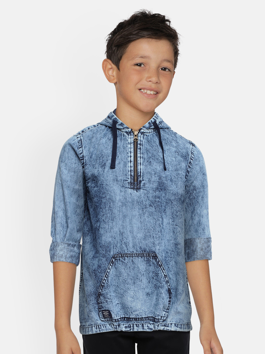

Pepe Jeans Boys Blue KOALA LS IP Washed Denim Hooded Sweatshirt
