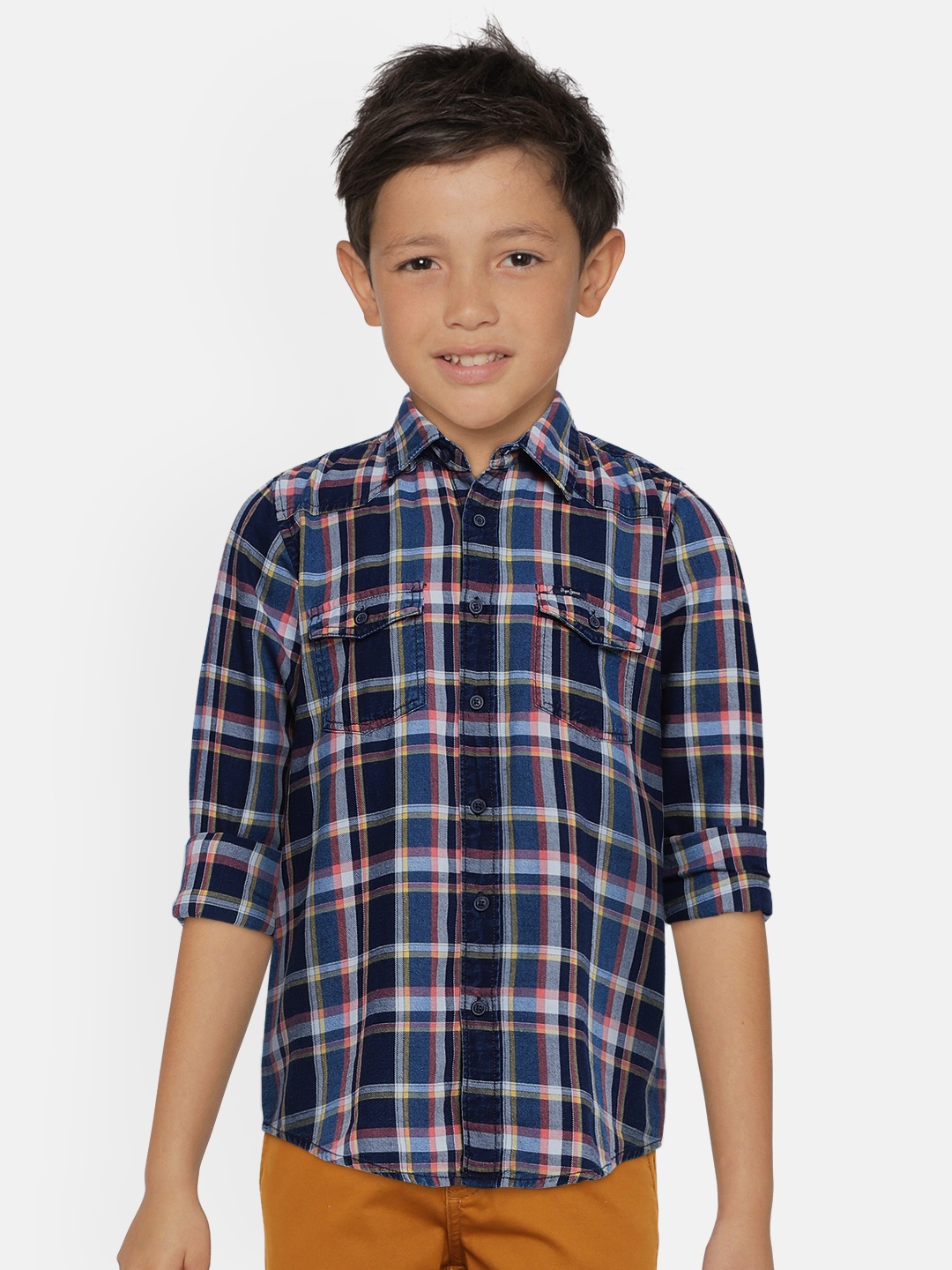 

Pepe Jeans Boys Blue Regular Fit Checked Cotton Casual Shirt