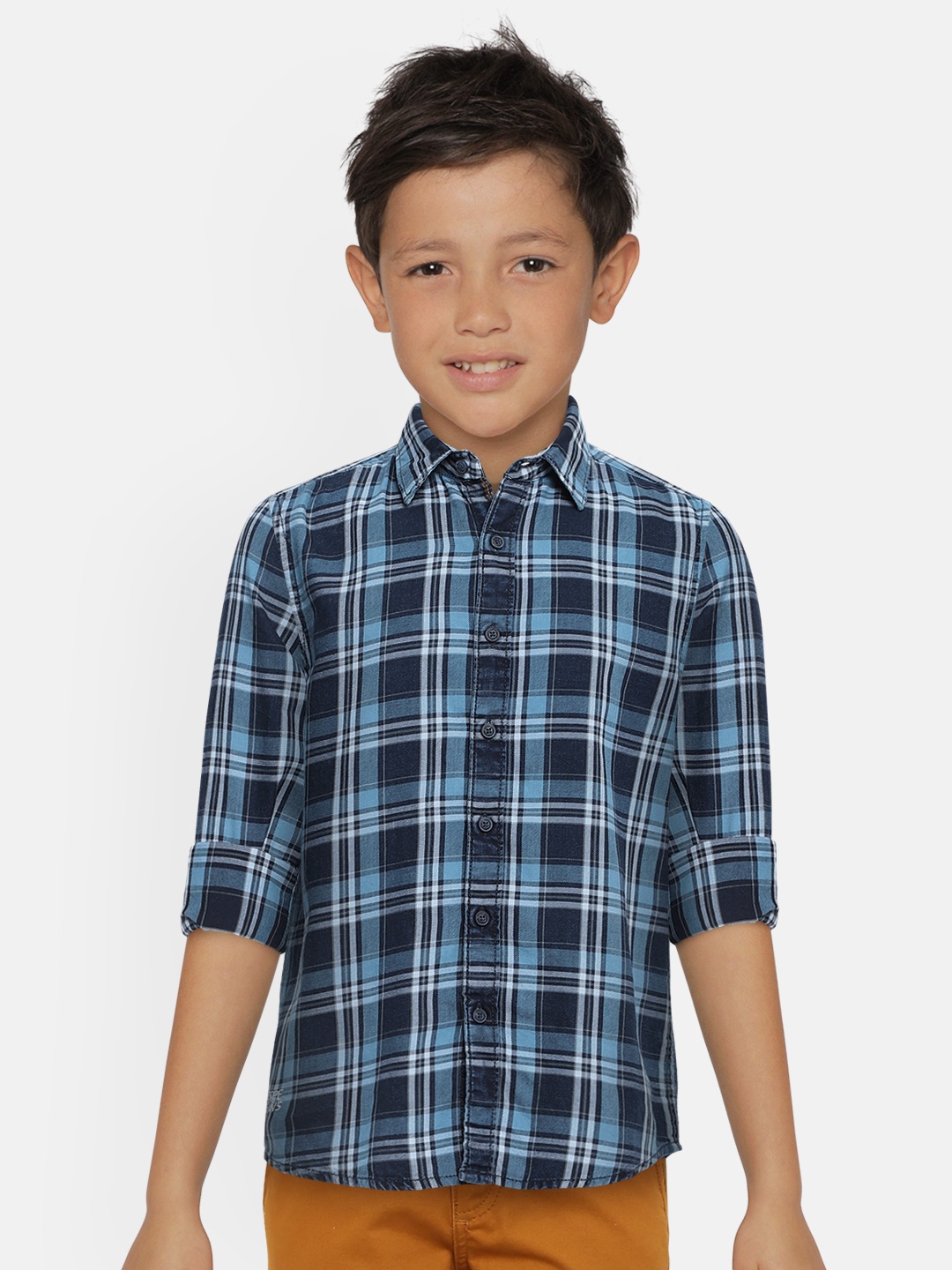 

Pepe Jeans Boys Blue CONNOR LS IP Pure Cotton Regular Fit Checked Casual Shirt