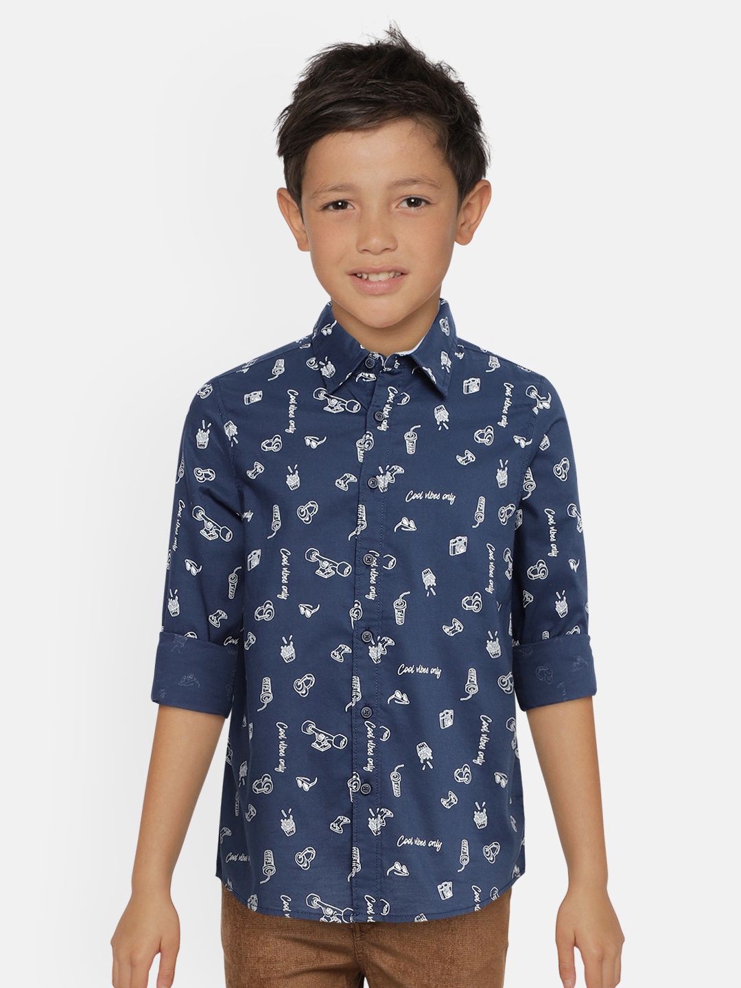 

Pepe Jeans Boys Navy Blue Regular Fit Printed Casual Shirt