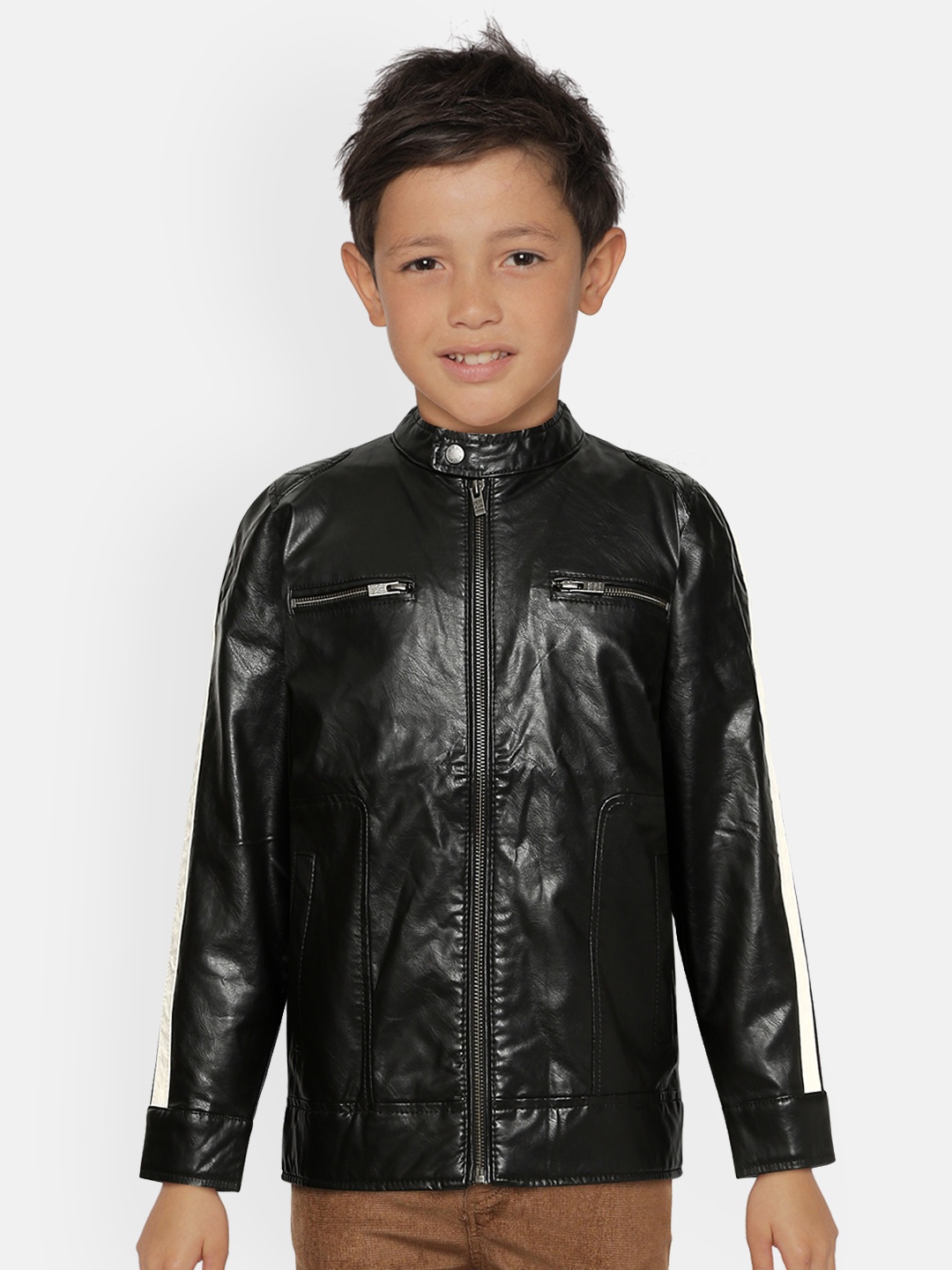 

Pepe Jeans Boys Black Solid Lightweight Biker Jacket