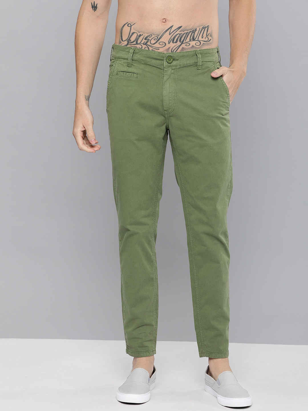 

HERE&NOW Men Olive Green Chinos