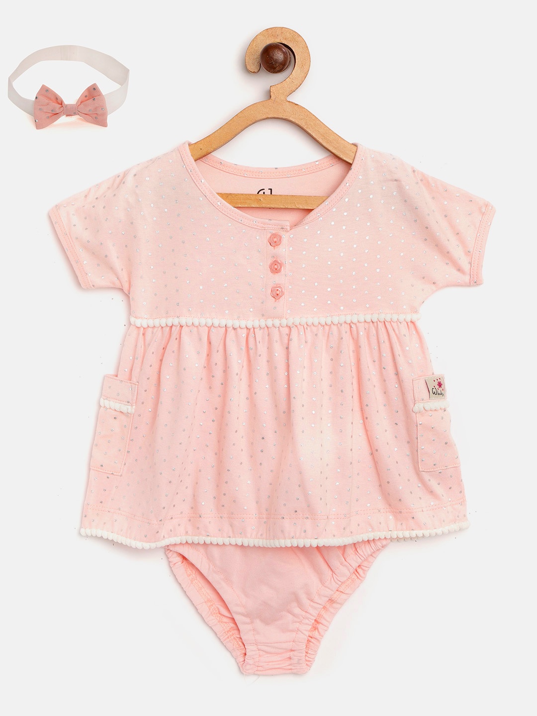 

Gini and Jony Girls Pink Self Design A-Line Dress With Hairband