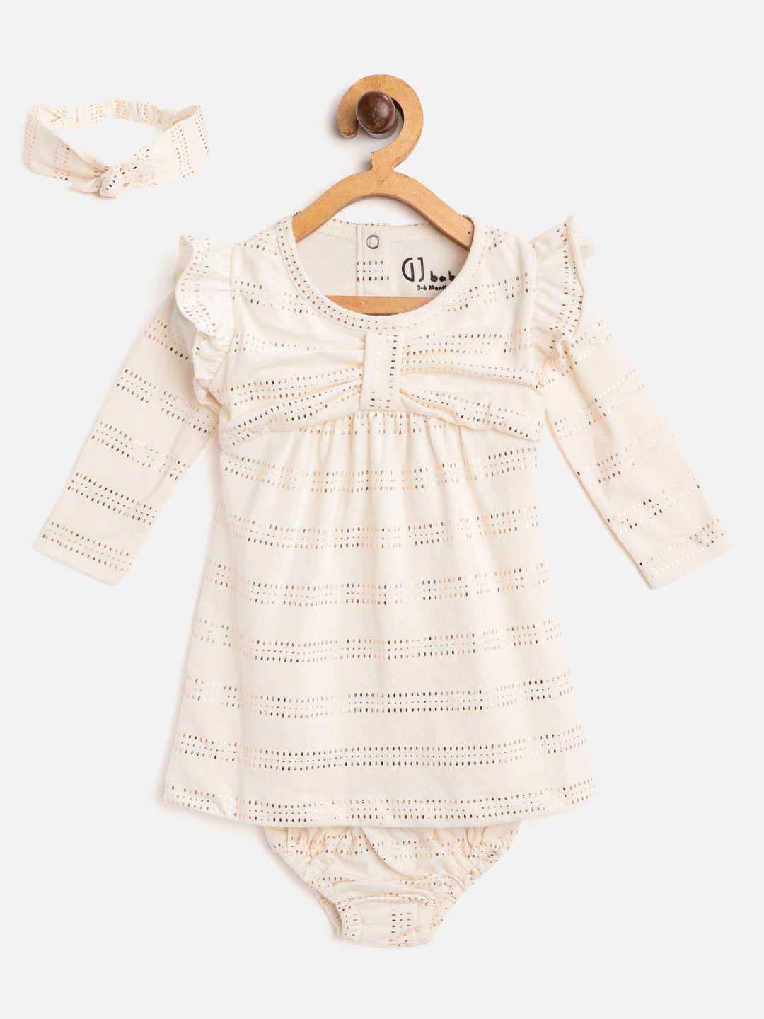 

Gini and Jony Girls Off-White & Golden Printed A-Line Dress with Hairband