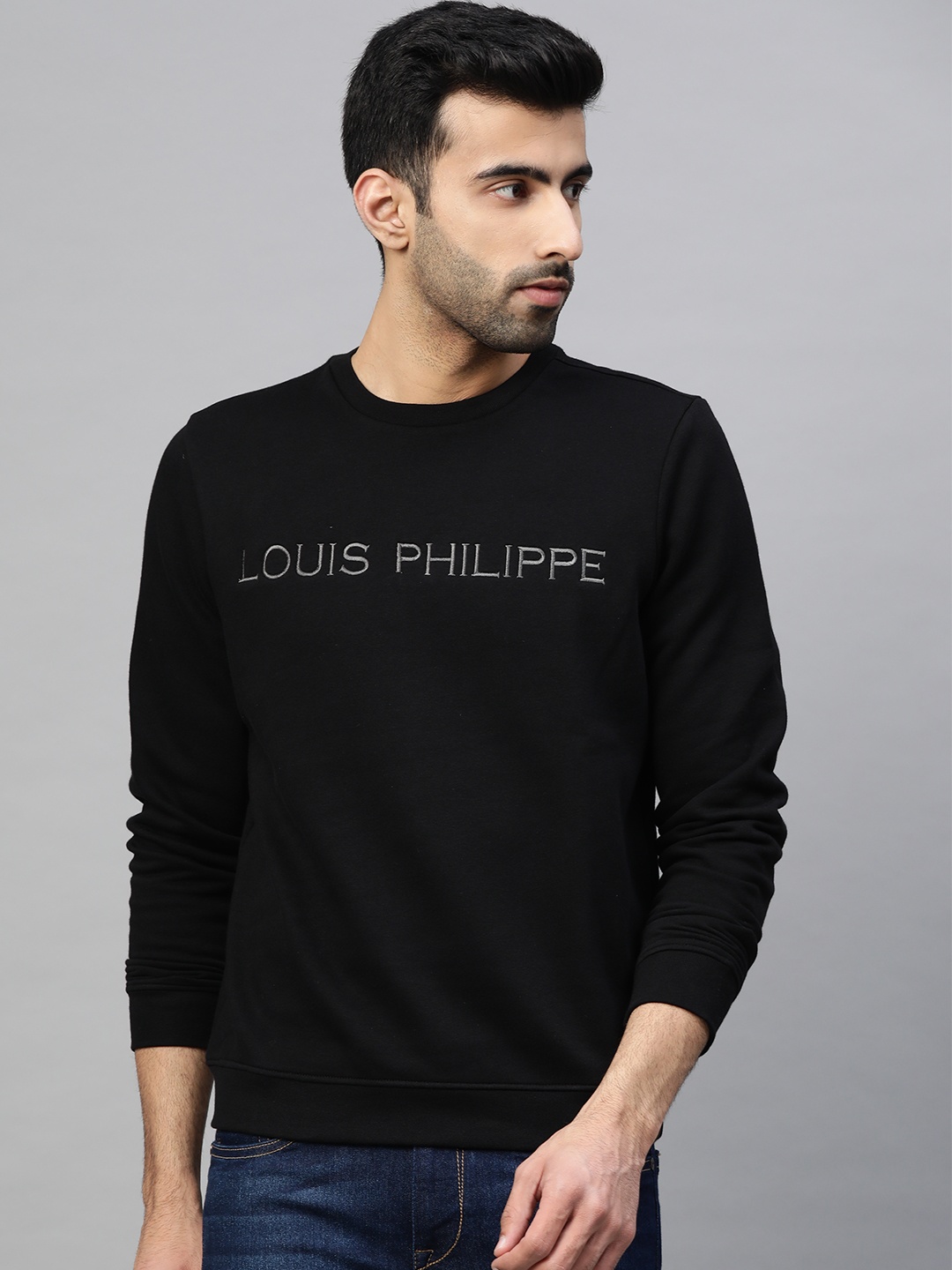 

Louis Philippe Men Black Solid Sweatshirt