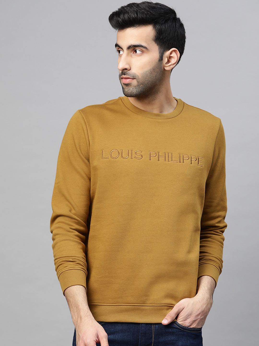 

Louis Philippe Men Mustard Solid Sweatshirt