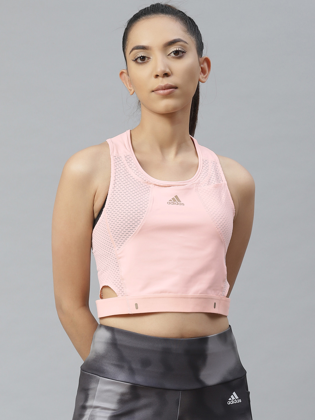 

ADIDAS Women Pink Solid Training Heat.Rdy Crop Tank Top
