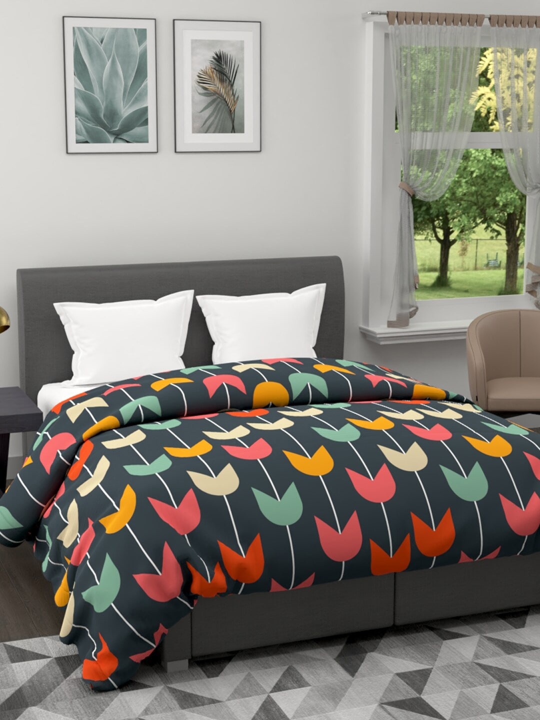 

BIANCA Grey & Pink Floral AC Room 120 GSM Double Bed Quilt
