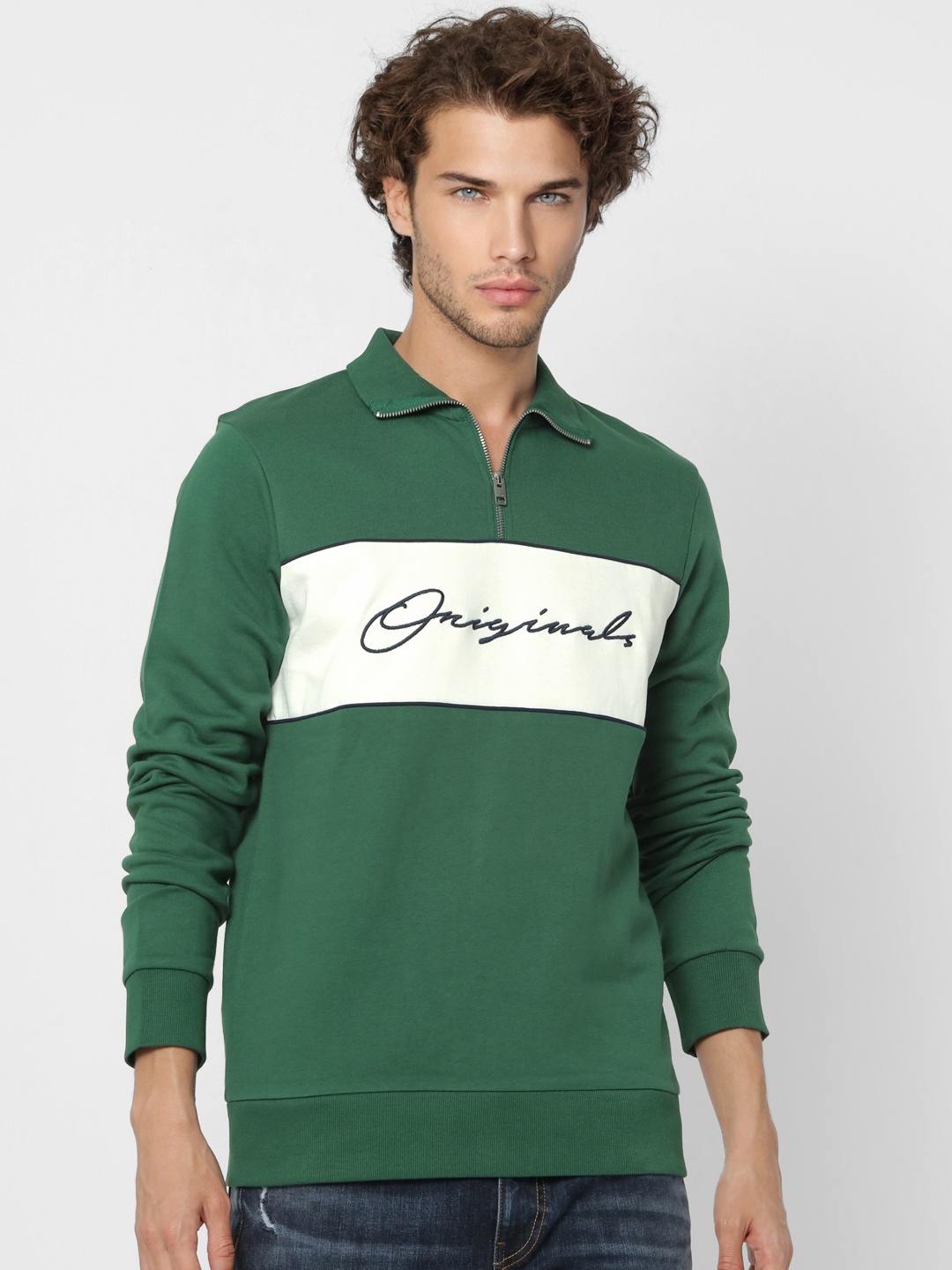 

Jack & Jones Men Green Colourblocked Sweatshirt