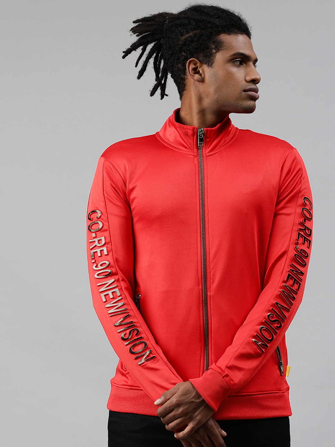 

Jack & Jones Men Red Solid Sweatshirt with Embossed Sleeves