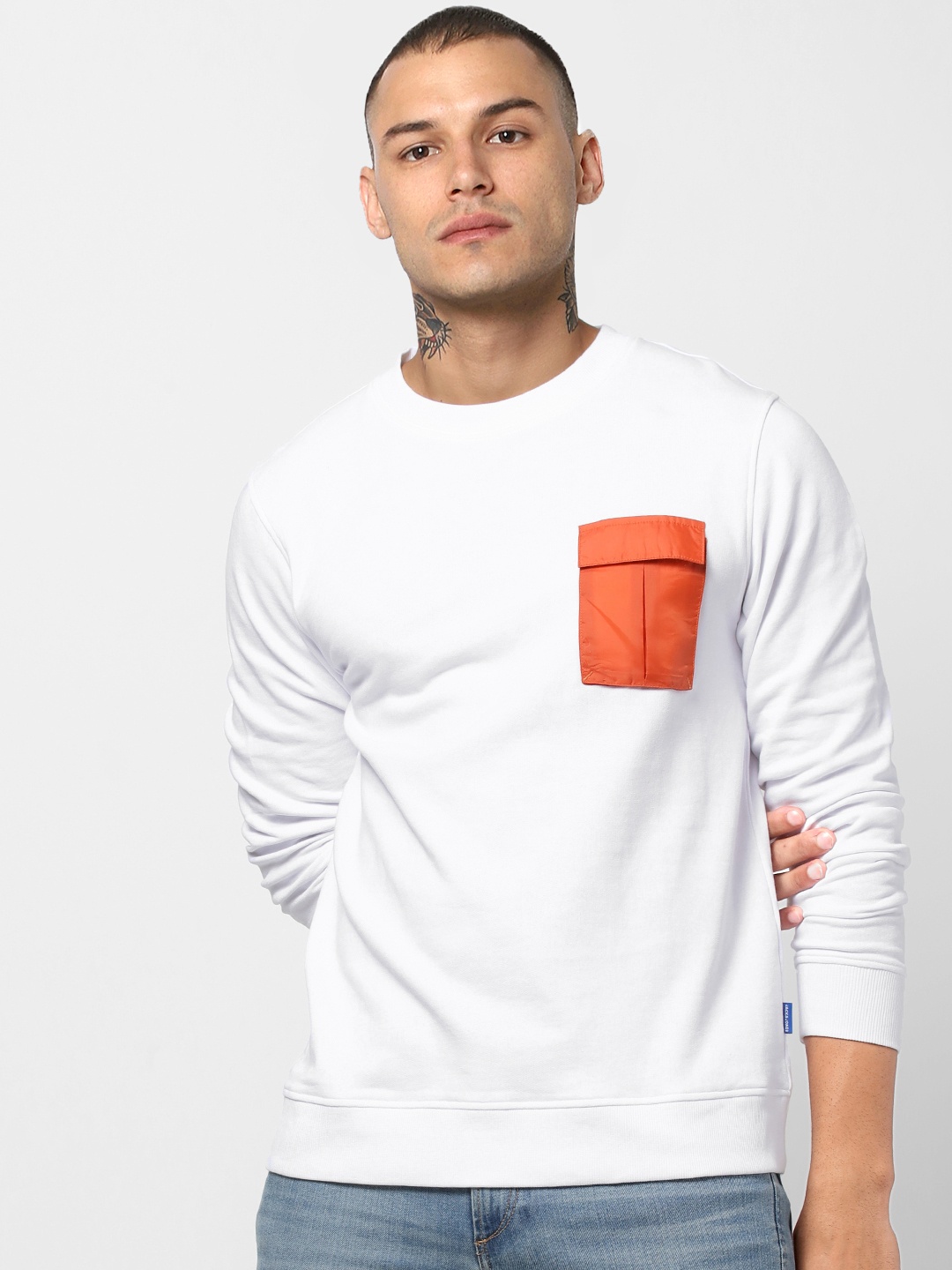 

Jack & Jones Men White Solid Sweatshirt with Contrast Pocket