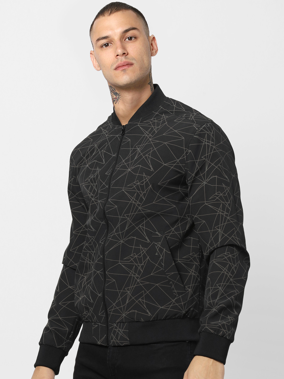 

Jack & Jones Men Black Printed Bomber Jacket