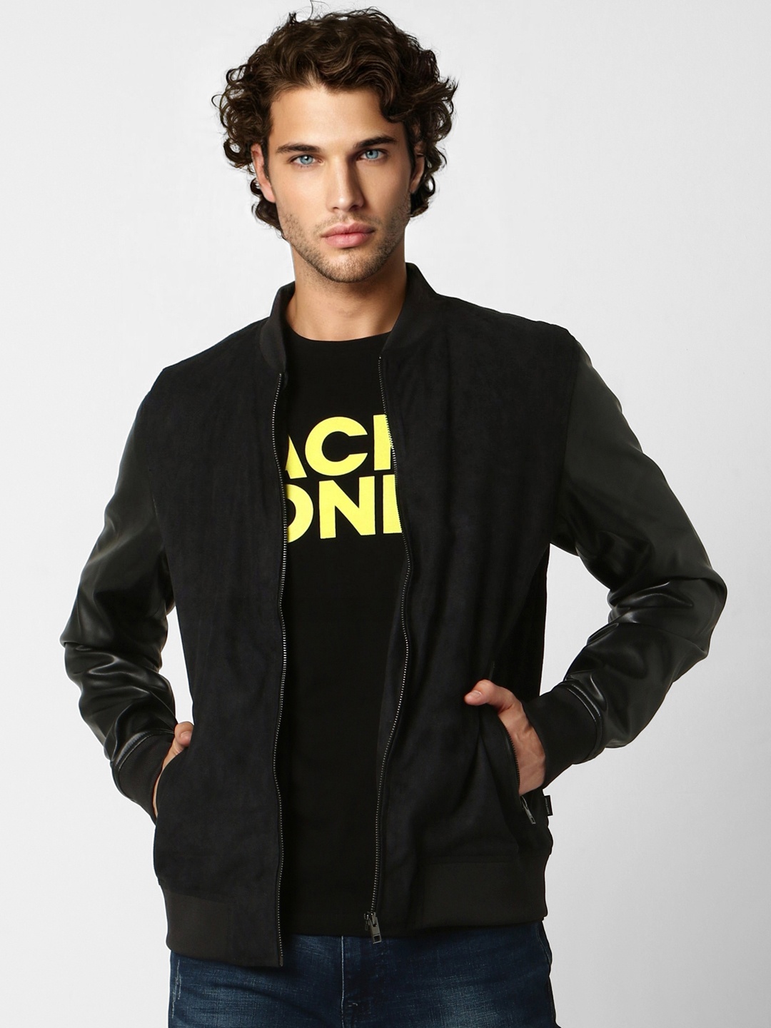 

Jack & Jones Men Black Solid Bomber
