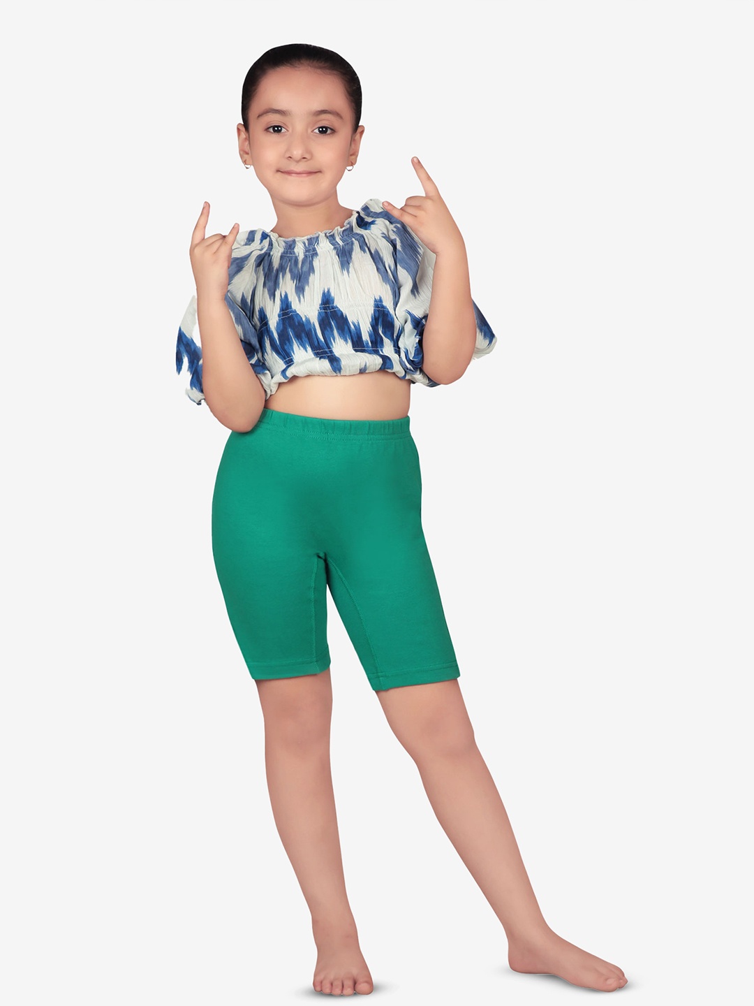 

PROTEENS Girls Green Solid Slim Fit Biker Shorts