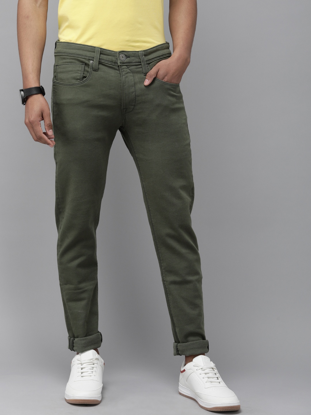 

Pepe Jeans Men Olive Green Regular Fit Mid-Rise Clean Look Stretchable Jeans