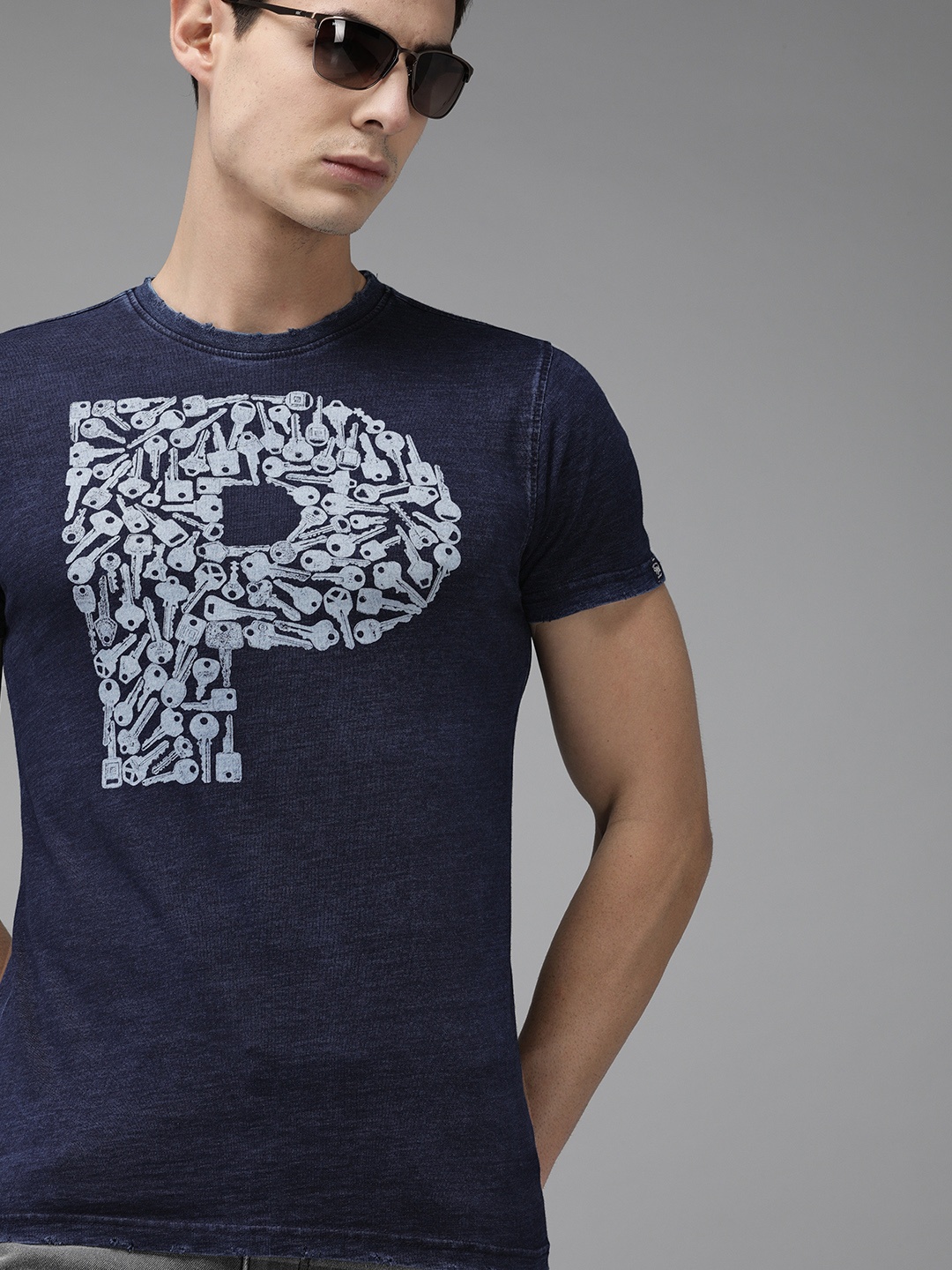 

Pepe Jeans Men Blue Slim Fit Printed Round Neck Pure Cotton T-shirt