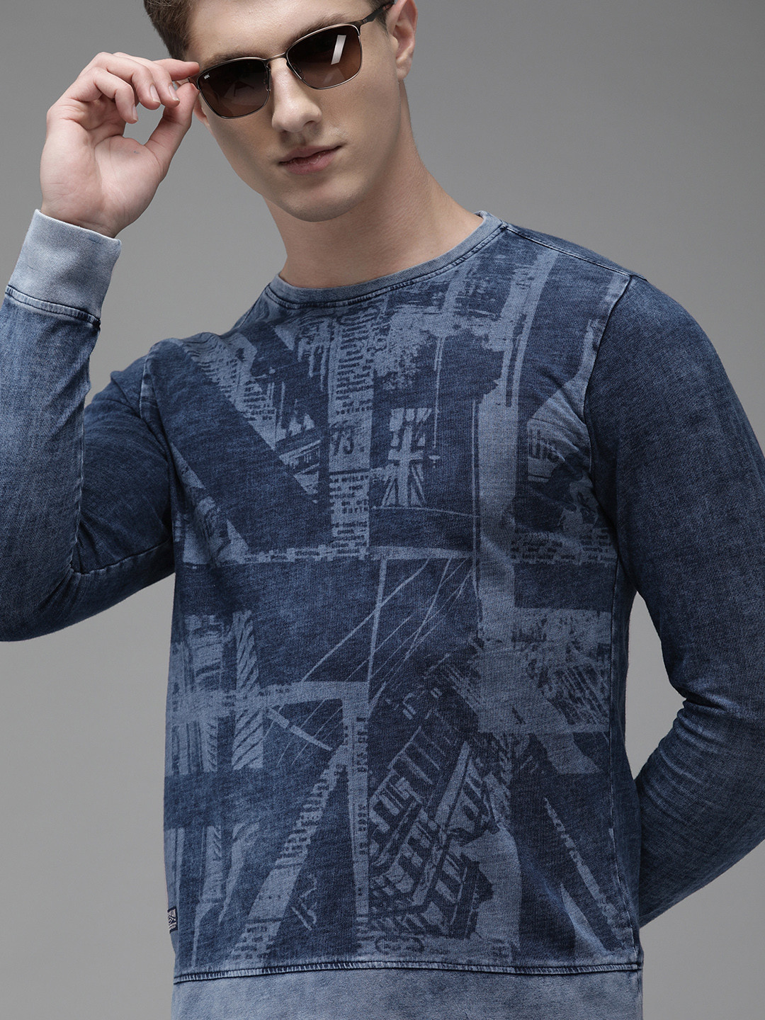 

Pepe Jeans Men Blue Slim Fit Printed Round Neck Pure Cotton T-shirt