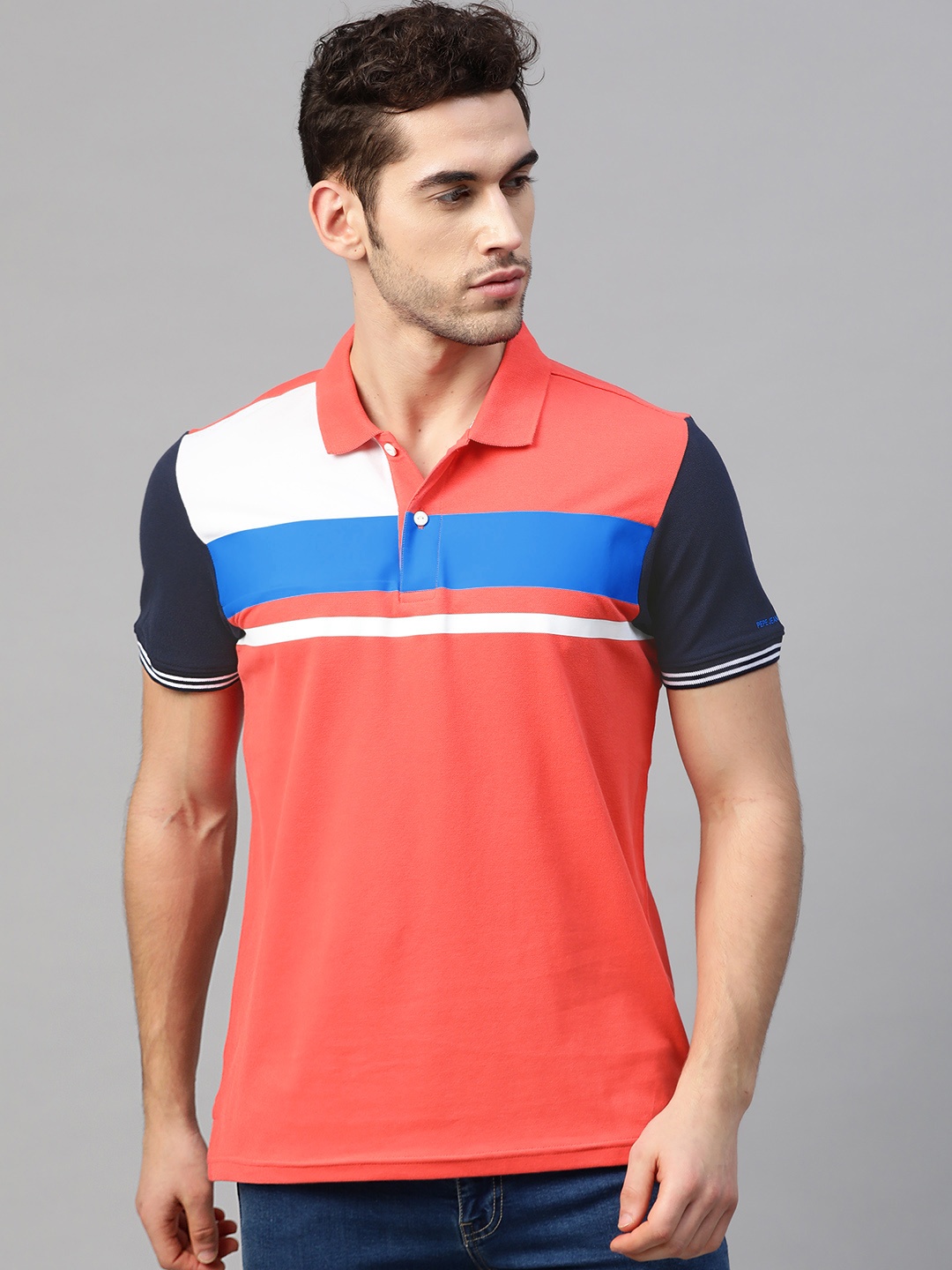 

Pepe Jeans Men Red & White JEBB SS IP Striped Polo Collar T-shirt