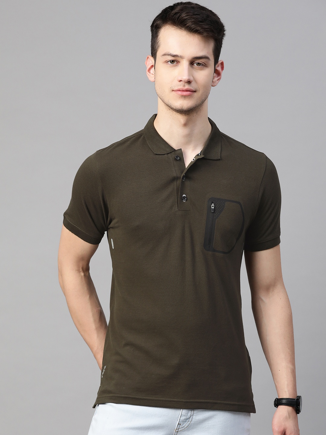 

Pepe Jeans Men Olive Green Solid MONACO IP Polo Collar T-shirt