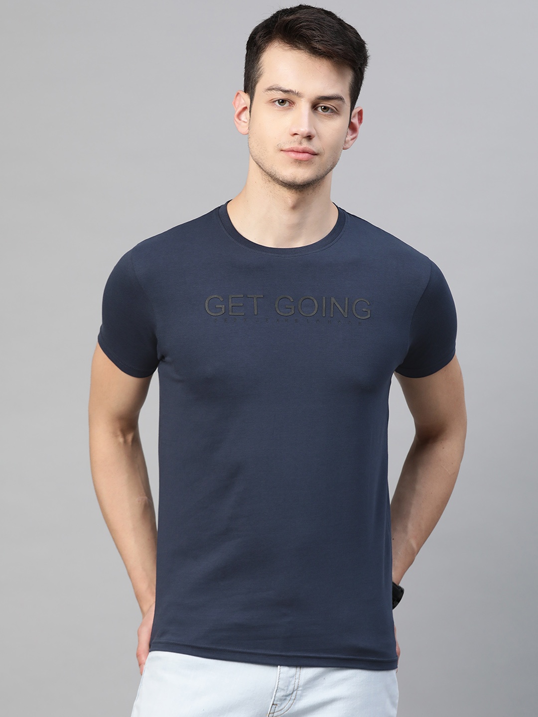 

Pepe Jeans Men Navy Blue Printed Round Neck T-shirt