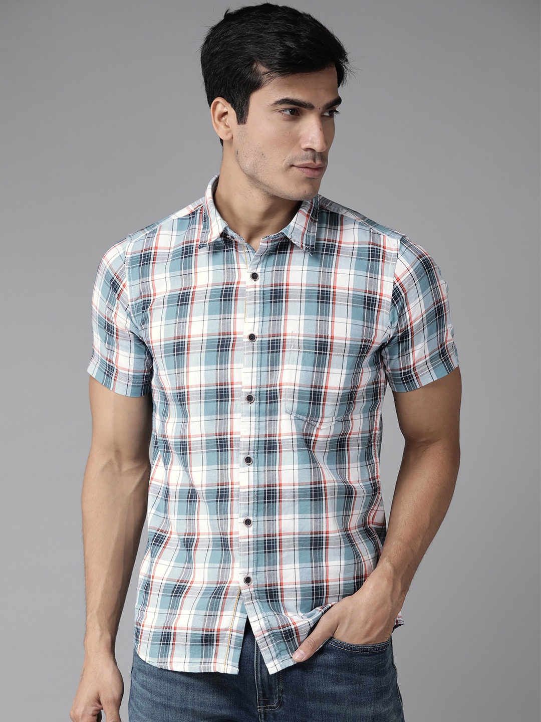 

Pepe Jeans Men Blue Tartan Checks Checked Casual Shirt